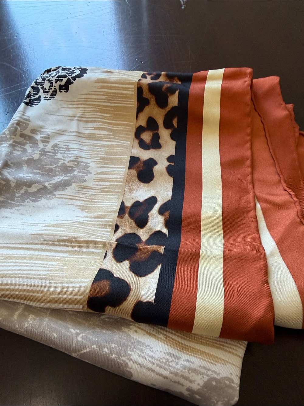 Chico's Rust and Cream Striped Satin Scarf